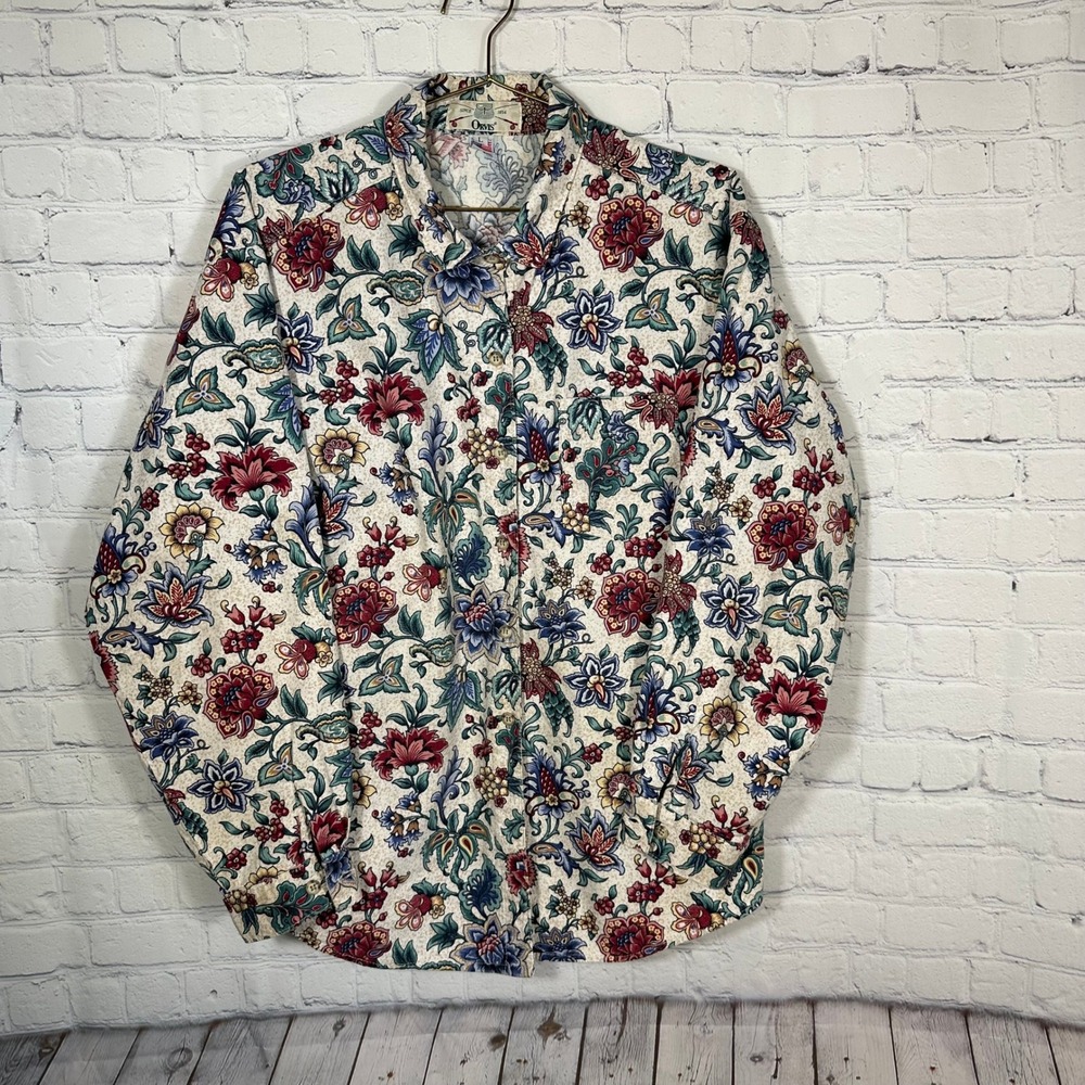 Orvis Vintage Floral Cotton Button Down Shirt Made in USA Womens Large 8354